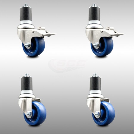 Service Caster 3.5 Inch 316SS Solid Polyurethane Swivel 1-3/4 Inch Stem Caster Lock Brake, 2PK SCC-SS316TTLEX20S3514-SPUS-2-S-2-134